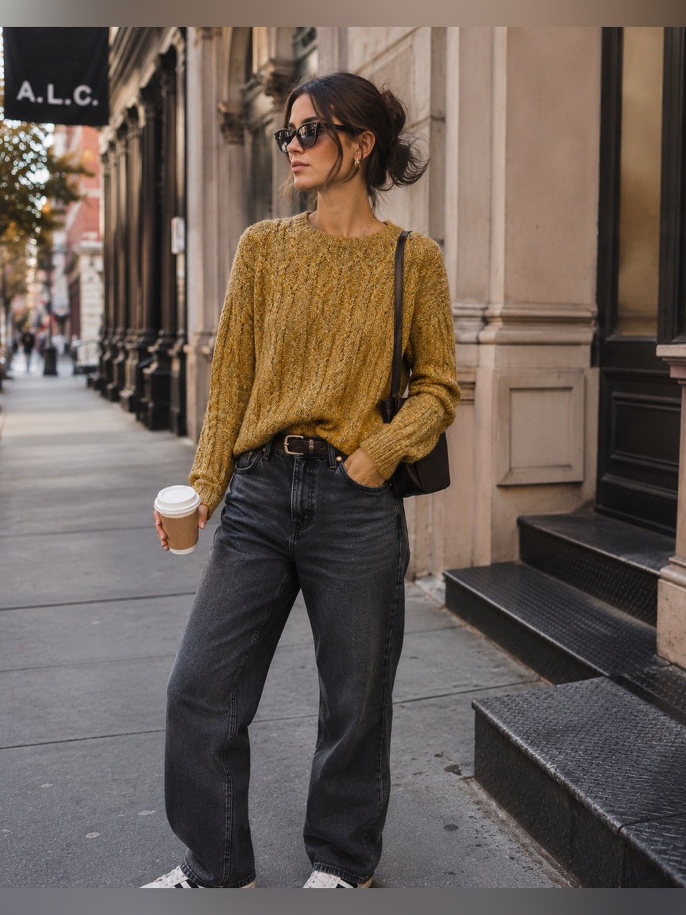 New John + Jenn Marled Mustard Crew Neck Sweater size L